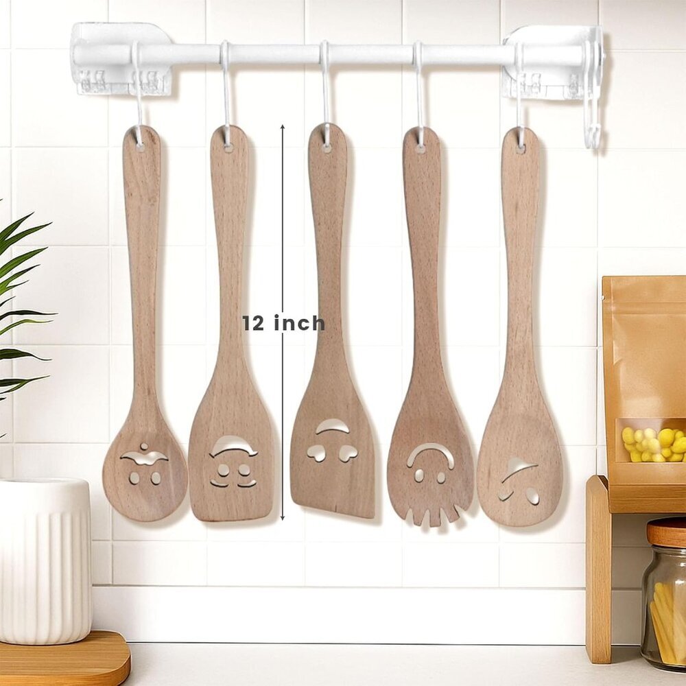 5PCS Wooden Spoons for Cooking, Funny Wooden Utensil Set Wood Spatulas with Smil - Picture 6 of 6